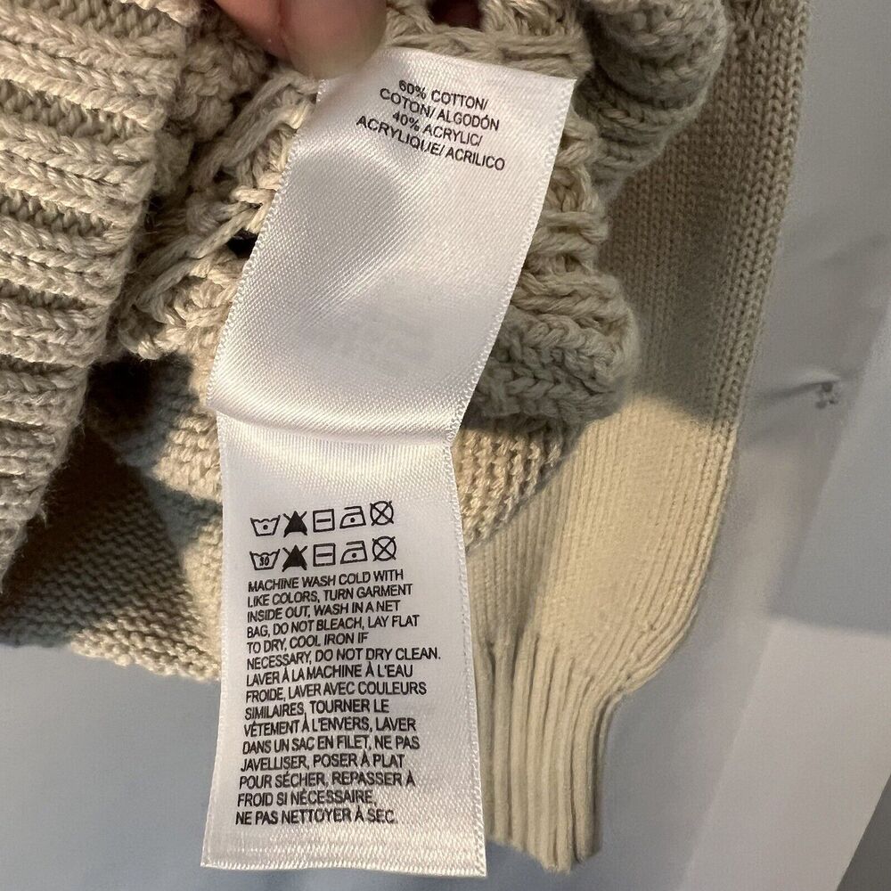 Lucky Brand Women Sweater Size Large Natural Ivory Knitted Textured Cotton Crop - Picture 7 of 11